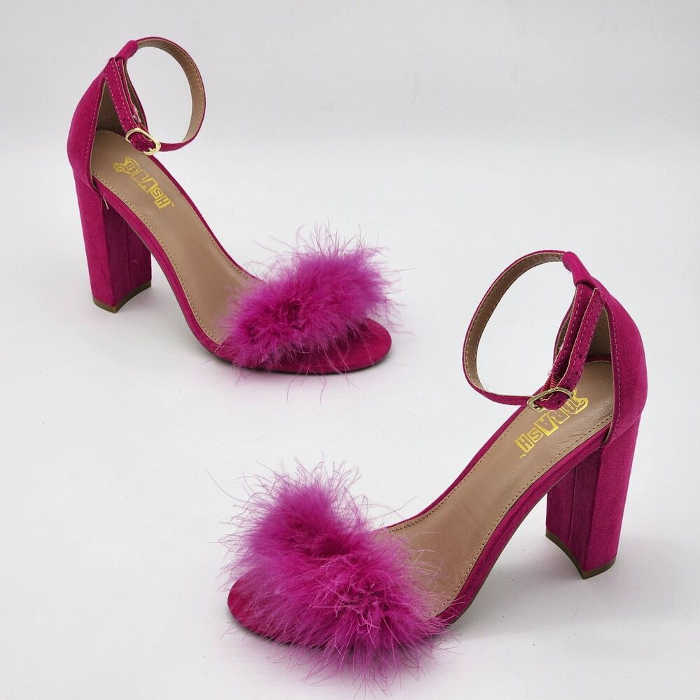 Brash Houston Hot Fuchsia Pink Faux Feather Heels Size 7.5